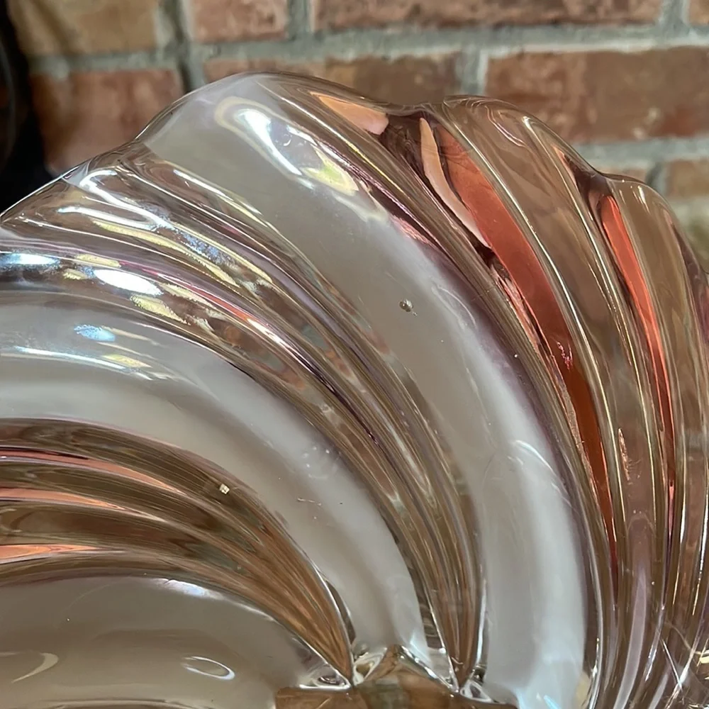 Frosted Glass & Pink Large Swirl Centerpiece Bowl